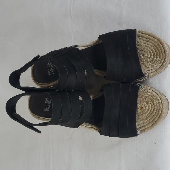 Eileen Fisher Largo Black Suede Espadrille Wedge Sandals size 8.5 - Picture 6 of 14